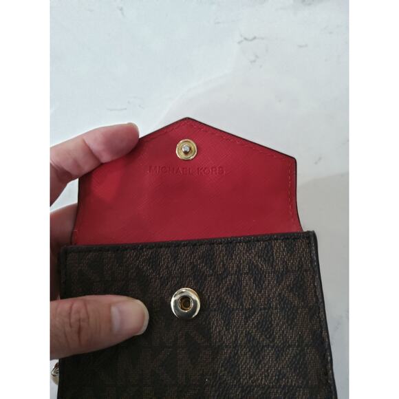 Michael Kors keychain Card Wallet flip snap red brown logo flap closure chic - Picture 4 of 7